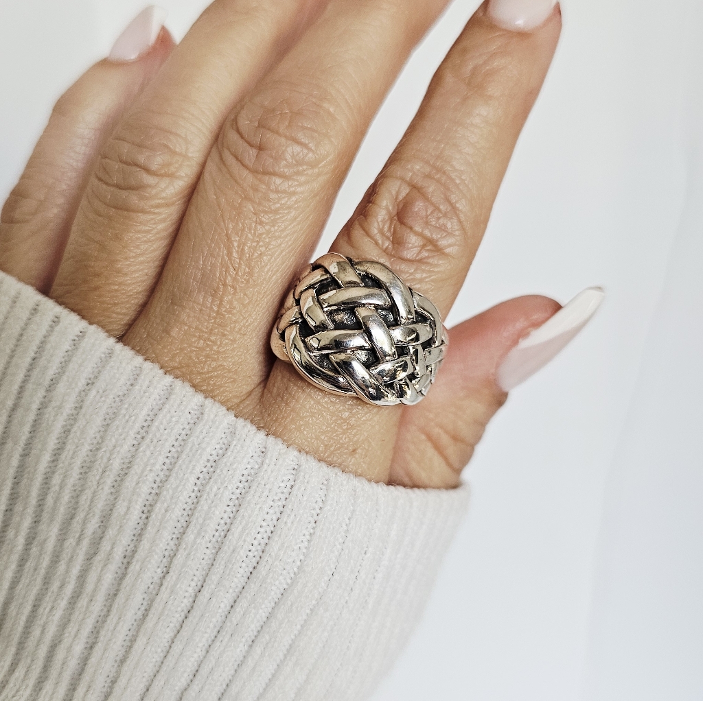 Sterling Silver Braided Dome Ring - Silver